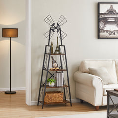4-Tier Narrow Bookshelf, Rustic Brown & Black Storage Rack