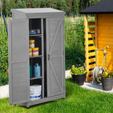 68" Tall Outdoor Storage Cabinet, Wooden Garden Shed with Metal Top