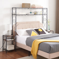 Queen Bed Frame with Headboard & 2 Nightstands, Rustic Brown