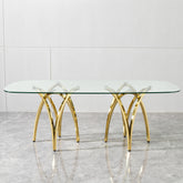 0.47" Thick Tempered Glass Rectangular Dining Table with Gold Stainless Steel Base