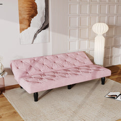 66" Pink Velvet Sofa Bed Luxurious Pull-Out Sofa with Sponge Filling