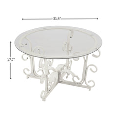 Glass Coffee Table with Iron Leaf Base, White