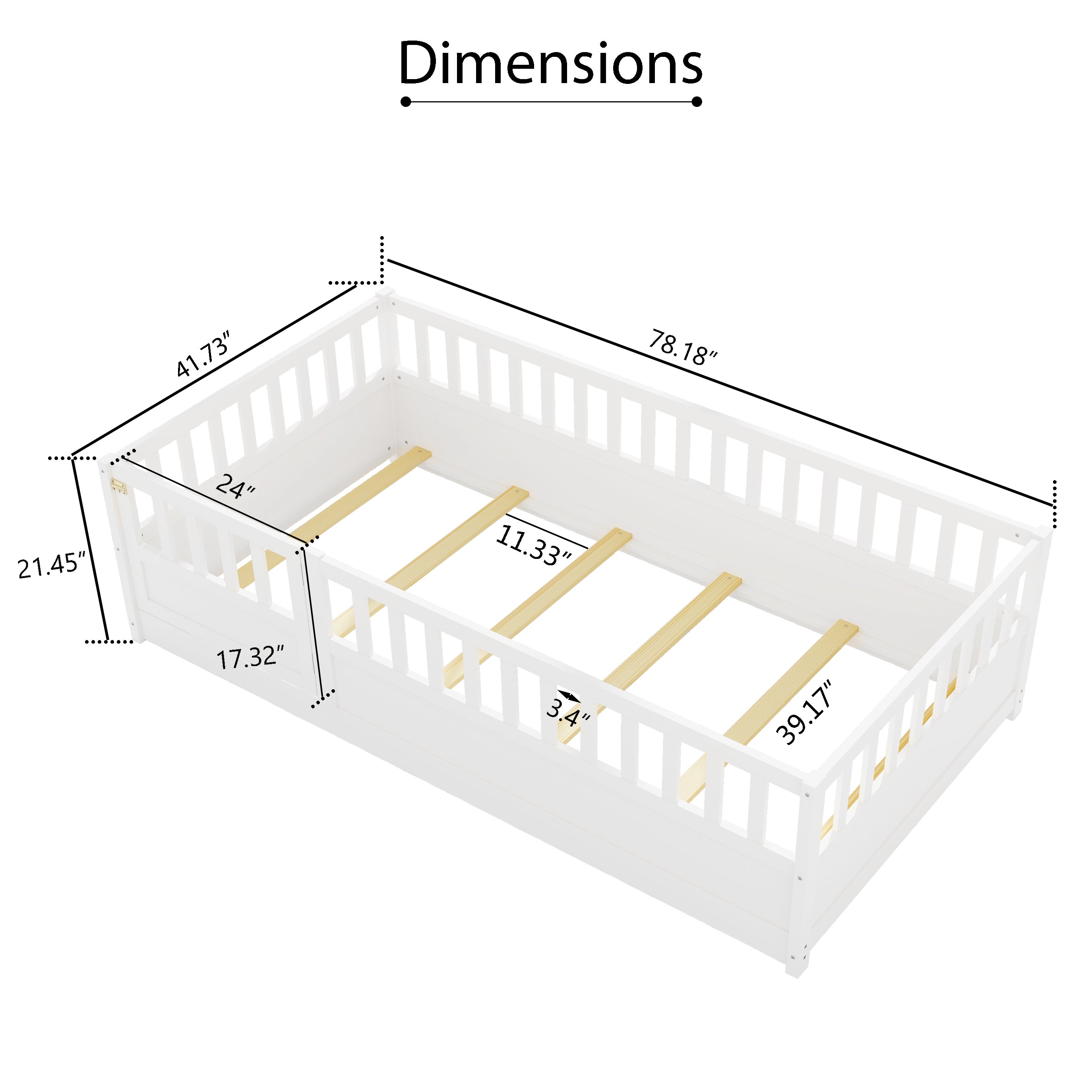 Twin Size Floor bed, integral construction with super high security barrier, door, children's floor bed frame, Montessori wooden children's floor bed, Support slat white Twin Size Floor bed, integral construction with super high security barrier, door, children's floor bed frame, Montessori wooden children's floor bed, Support slat white