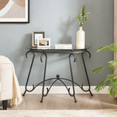 Tempered Glass Console Table, Rustic Black Coffee Table