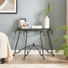 Tempered Glass Console Table, Rustic Black Coffee Table