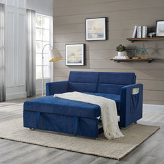 Loveseats Sofa Bed with Pull-out Bed,Adjsutable Back and Two Arm Pocket,Blue (54.5"x33"x31.5")
