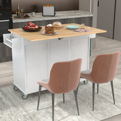 Rolling Mobile Kitchen Island with Solid Wood Top, Locking Wheels, White