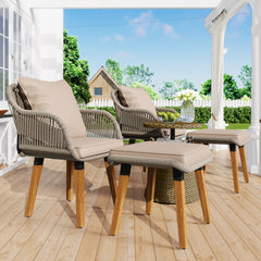 K&K Patio Conversation Set - 5 Pieces Wicker Furniture Chairs Set with a Cool Bar Table - Brown