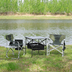 3-Piece Folding Table Chairs Set for Camping, Patio, Backyard & BBQ - Black/Green