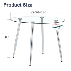 Modern Round Glass Top Dining Table with Silver Metal Legs - Perfect for Your Home
