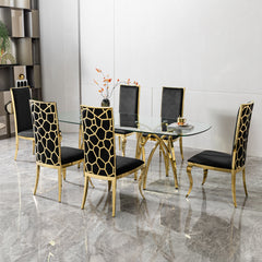Gold Glass Dining Table & 6 Chairs, Mirror Finish