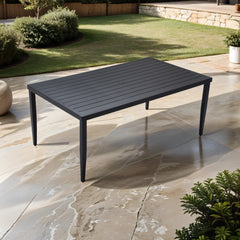 Outdoor Patio Aluminum Dining Table 40"x70" with Tapered Feet & Umbrella Hole, Ember Black