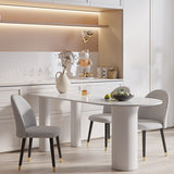 Modern Oval Metal Dining Table in White with Marble Top & 3 Metal Legs for 6 msf-772qr