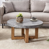 31.4" Modern Round Gray MDF Coffee Table - Retro Style for Living Rooms