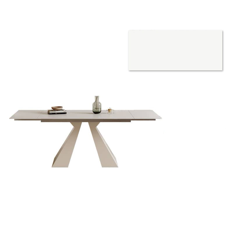 Extendable Dining Table in White Rectangular with Marble Top for 6-8 People fxj-680