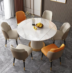 Modern Foldable Round Dining Table with Marble Top & Metal Pedestal for 6-8 Person qc-wy-1069-ms