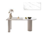 Modern Oval Metal Dining Table in White with Marble Top & 3 Metal Legs for 6 msf-772qr
