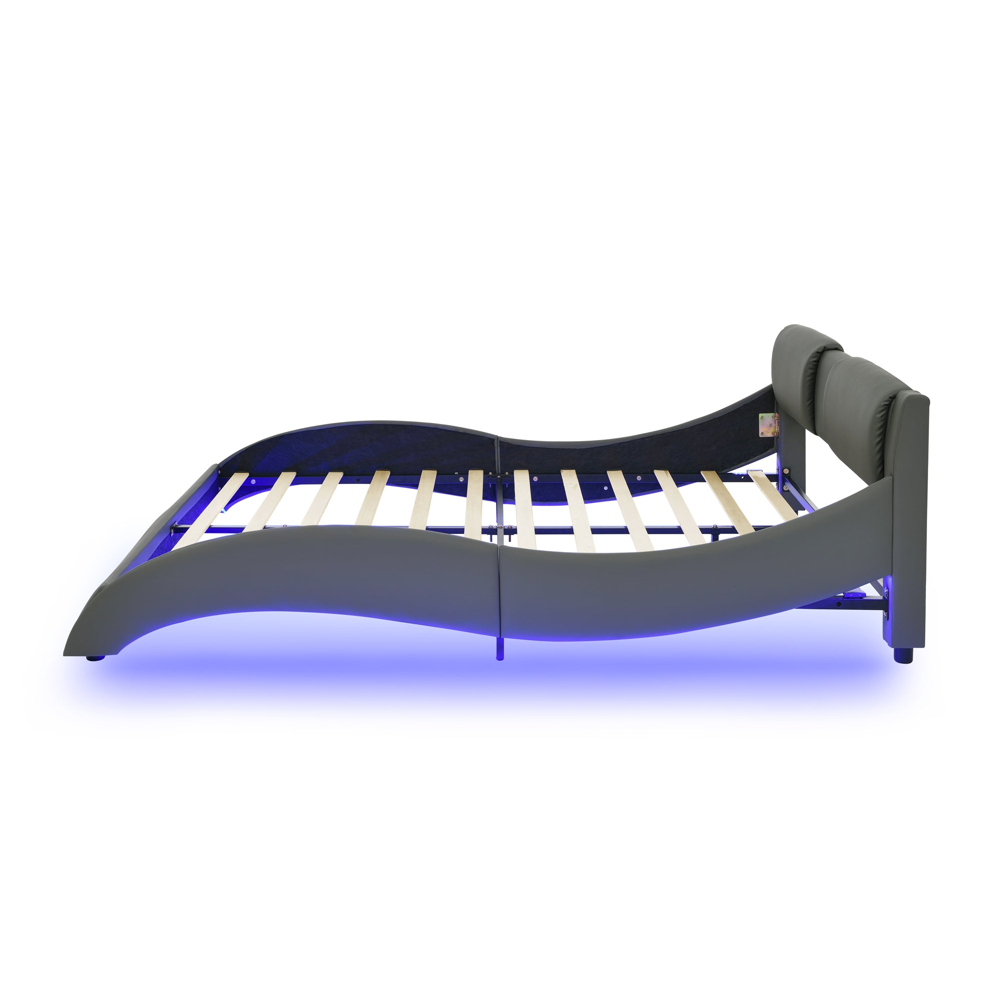 Queen Led Bed Frame Modern Faux Leather Upholstered Platform Bed Frame with RGB LED Lights and Headboard Wave Like Curve Low Profile Bed Frame,Wood Slats Support,Easy Assembly, Grey Queen Led Bed Frame Modern Faux Leather Upholstered Platform Bed Frame with RGB LED Lights and Headboard Wave Like Curve Low Profile Bed Frame,Wood Slats Support,Easy Assembly, Grey
