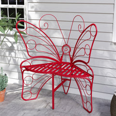 Modern Butterfly Cast Metal Garden Bench, Outdoor Patio Bench for Yard & Entryway
