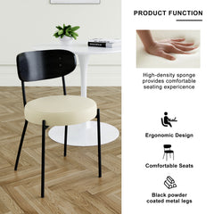 Cream PU Dining Chair with Ash Veneer & Black Metal Legs (Set of 2)