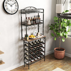 Industrial Wine Rack Table, 3-Tier Liquor Storage with Shelves