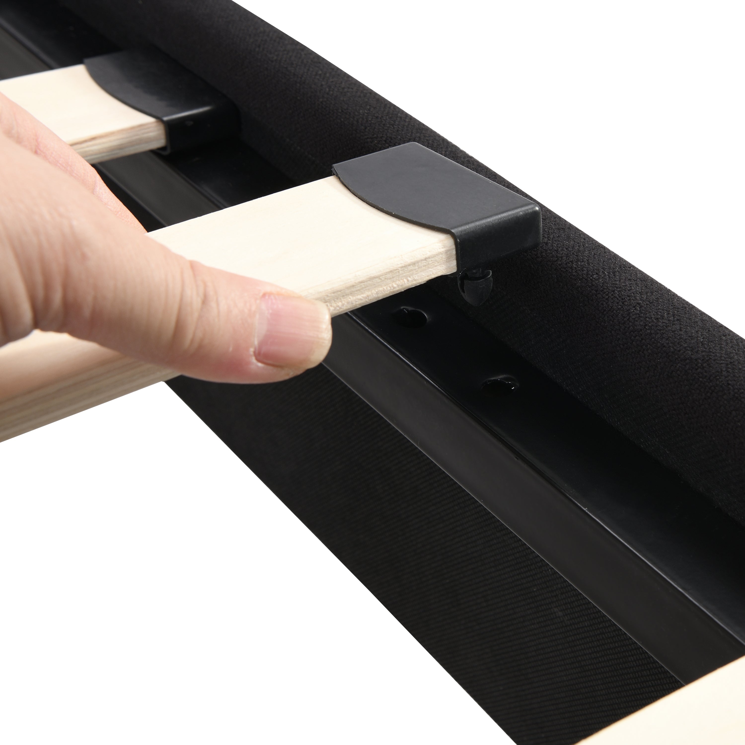 King Size Upholstered Platform Bed Frame with  Linen Fabric Headboard, No Box Spring Needed, Wood Slat Support, Easy Assembly, BLACK King Size Upholstered Platform Bed Frame with  Linen Fabric Headboard, No Box Spring Needed, Wood Slat Support, Easy Assembly, BLACK