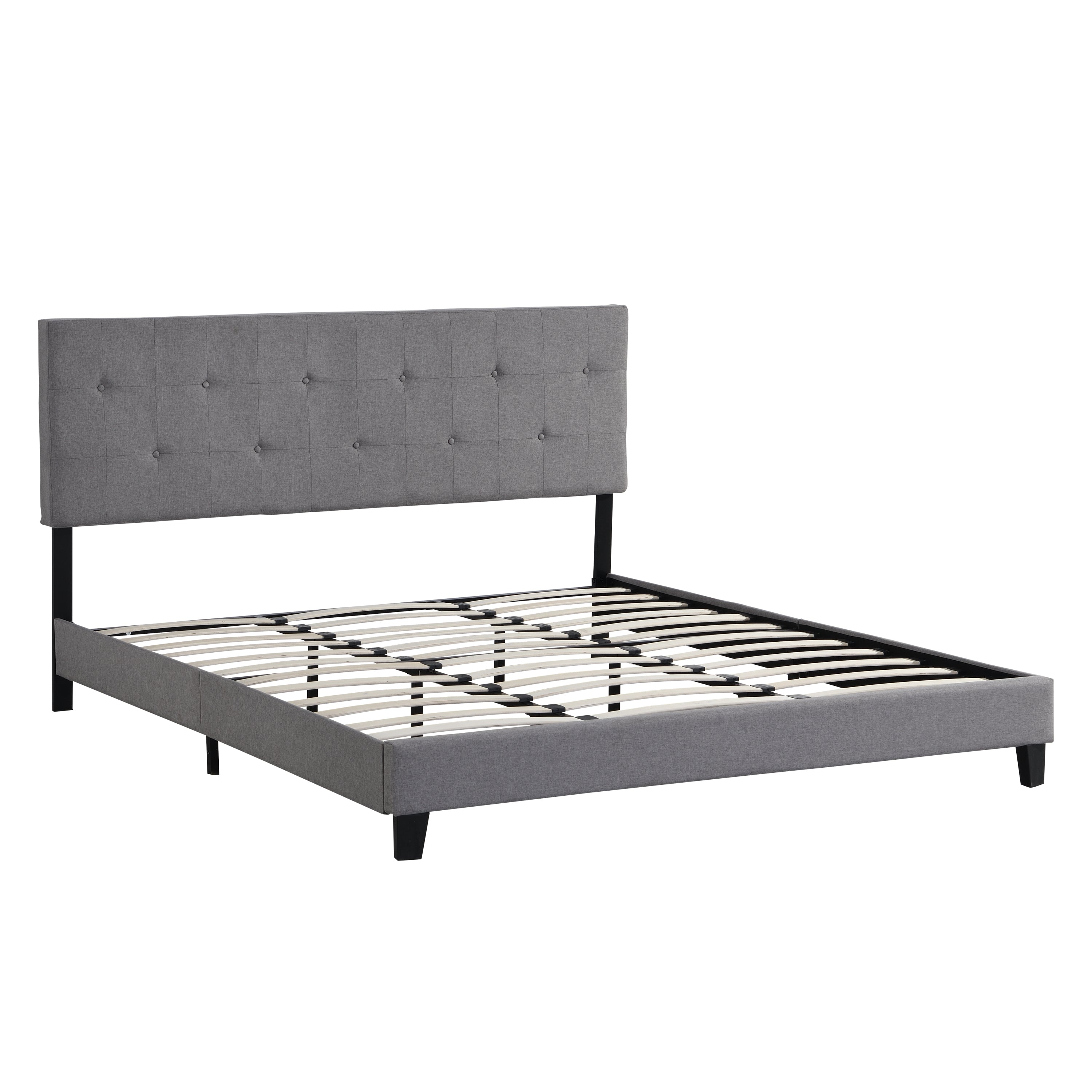 King Size Upholstered Platform Bed Frame with Button Tufted Linen Fabric Headboard, No Box Spring Needed, Wood Slat Support, Easy Assembly,  Gray King Size Upholstered Platform Bed Frame with Button Tufted Linen Fabric Headboard, No Box Spring Needed, Wood Slat Support, Easy Assembly,  Gray