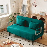 velvet Antique Green 55″ Convertible Chair Bed, Tri-Fold Sofa Bed with Adjustable Backrest & Pillow, Leisure Chaise Lounge Couch with Sturdy Steel Frame for Home & Office, Comfortable Sleeper Chair