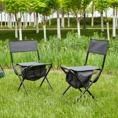 2-Piece Folding Outdoor Chairs with Storage Bag, Portable for Camping & Picnics, Grey