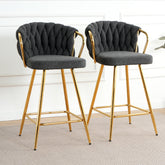Modern Design High Stool with Gold Plated Legs & Dark Gray Linen for Cafe, Bar, Restaurant (Set of 2)