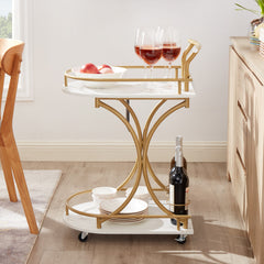 2-Tier Bar Cart, Industrial Rolling Wine Cart with Glass Holder
