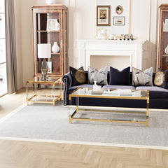 Modern minimalist living room furniture set, stylish transparent acrylic leg coffee table, square edge table, tempered glass face Coffee table combination gold end table