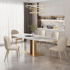 Luxurious Rectangular Dining Table with Marble Top & Carbon Steel Pedestal for 6-8 Seater jh-065