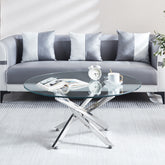 Modern Round Tempered Glass Coffee Table with Chrome Legs – Sleek & Elegant