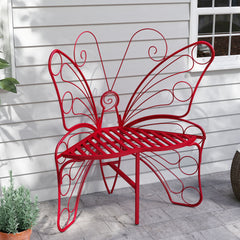 Modern Butterfly Cast Metal Garden Bench, Outdoor Patio Bench for Yard & Entryway