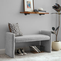 Bedroom storage stool, linen fabric storage stool, large storage space,44.48 inches, can be used for bed end, living room, entrance-GREY