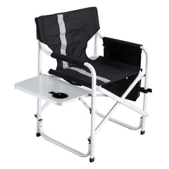 Padded Folding Chair with Table and Storage - Black/Grey fpr camping outdoor