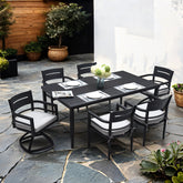 7-Piece Aluminum Patio Dining Set with 4 Dining Chairs, 2 Swivel Rockers, and Rectangle Table with Umbrella Hole, Black