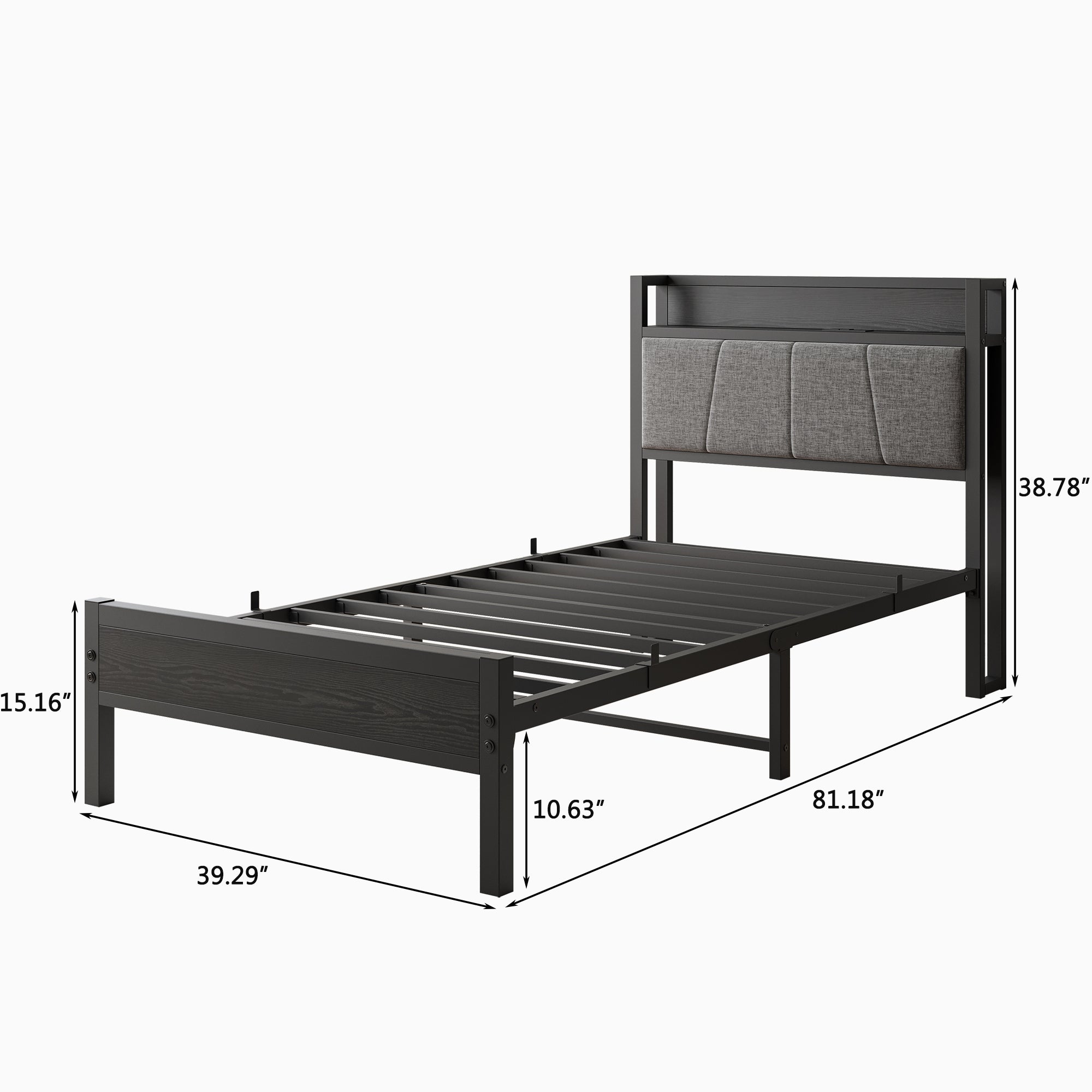 Twin Bed Frame with Storage Headboard & Charging Station Twin Bed Frame with Storage Headboard & Charging Station