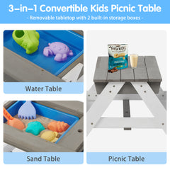 3-in-1 Kids' Wooden Picnic Table with Umbrella – Sand & Water Play Table