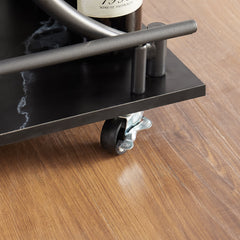 2-Tier Rolling Bar Cart with Wine Rack & Glass Holder, Black