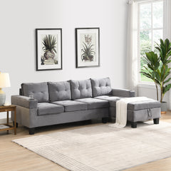 Sectional Sofa Set for Living Room with L Shape Chaise Lounge ,cup holder and Right Hand with Storage Chaise Modern 4 Seat (Grey)
--RIGHT CHAISE WITH STORAGE