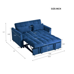 3-in-1 Sleeper Sofa Bed with Velvet, Pillows & Storage – Blue
