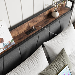 Full Bed Frame with Storage Headboard & 2 Drawers - Vintage Brown/Gray