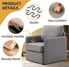 Swivel Accent Chair, Comfy single Sofa chair with storage, Modern arm chair for Living Room, Fabric Swivel Armchair with Metal Base (Gary)