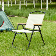 Folding Outdoor Camping Chair in Beige for Picnics, BBQ & Patio