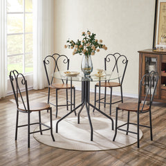5-Piece Glass Dining Table Set with 4 Chairs, Modern Style