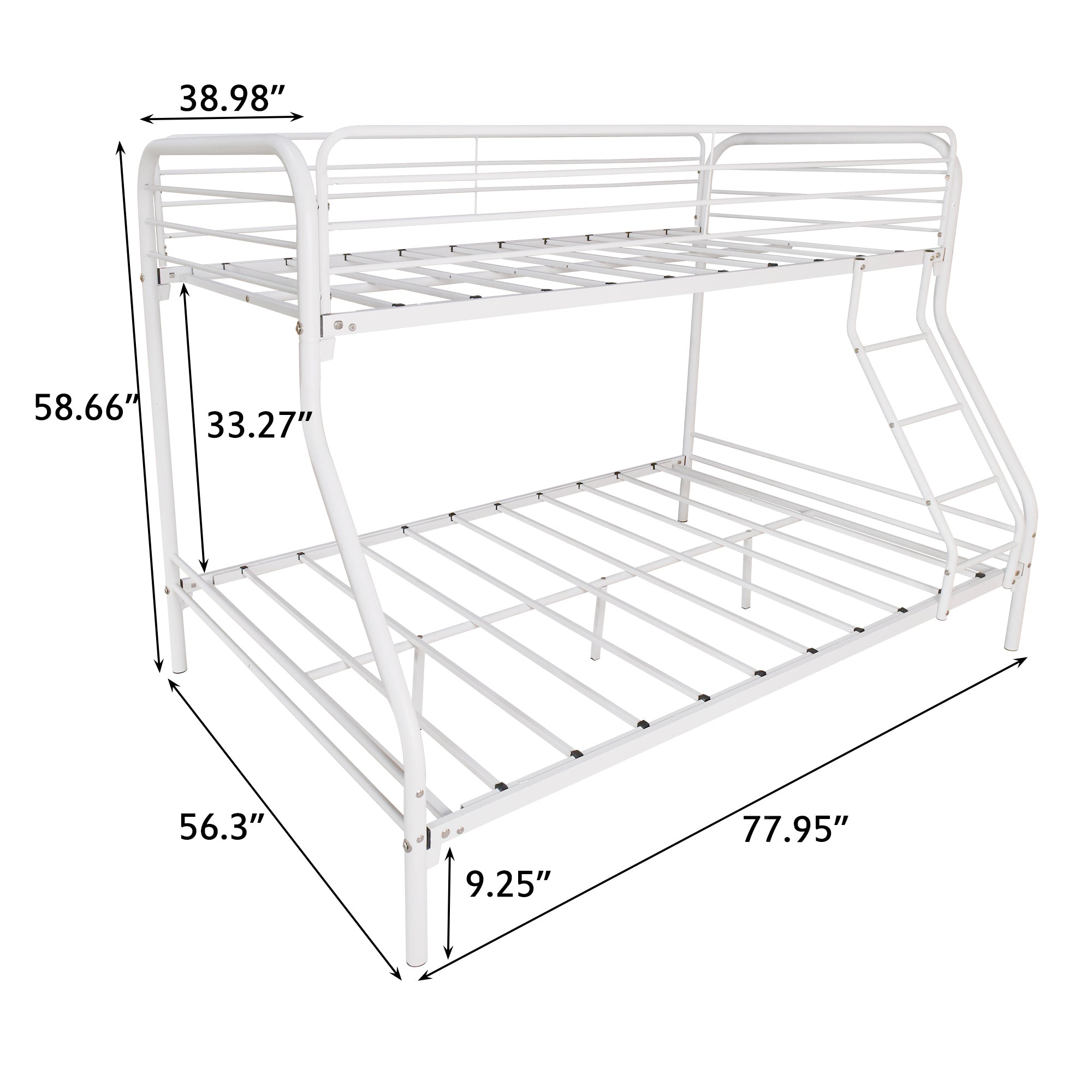 Twin-Over-Full Metal Bunk Bed with Guardrail, White Twin-Over-Full Metal Bunk Bed with Guardrail, White