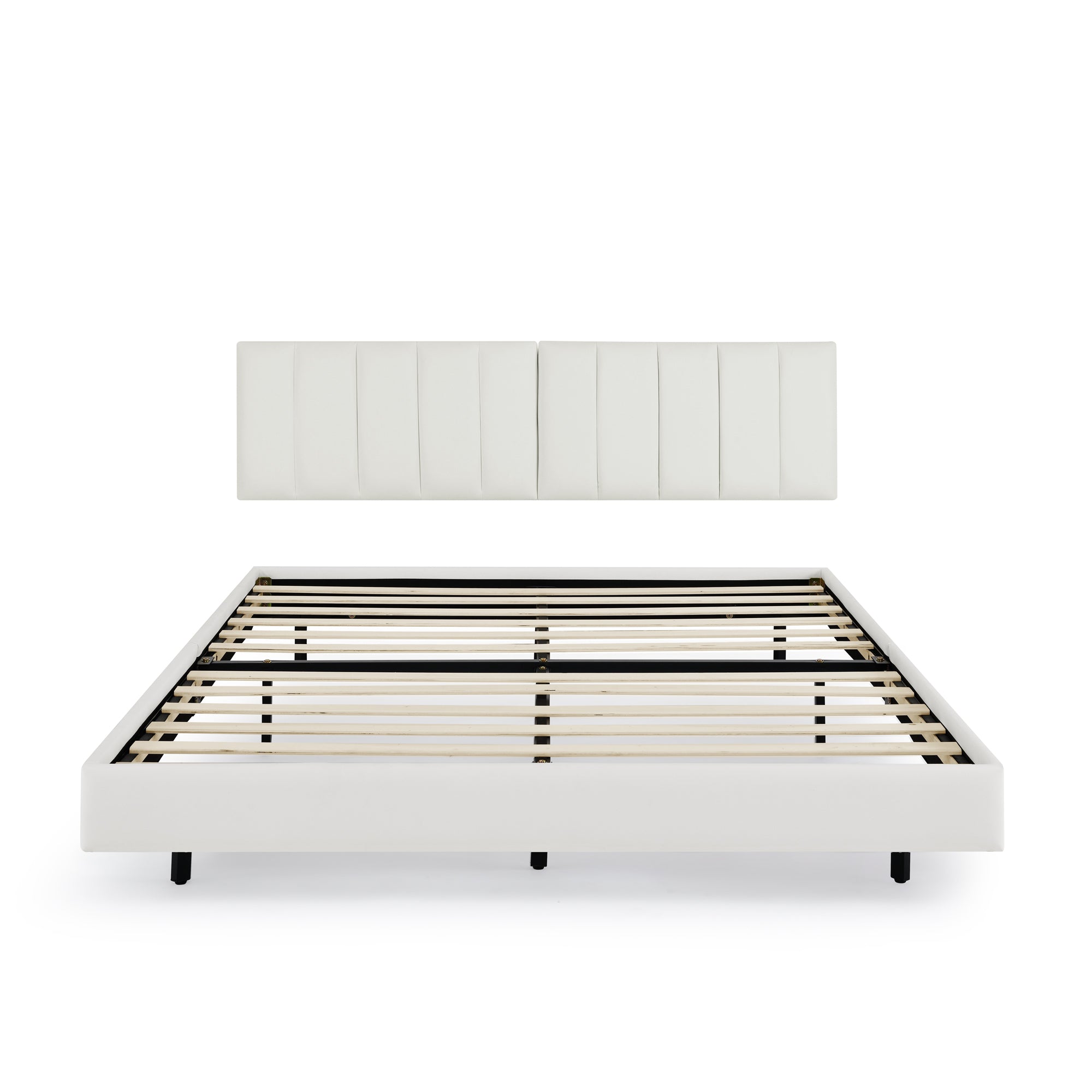 Queen Floating Bed Frame with Wall Mounted Headboard Modern Low Profile Platform Bed Frame Queen Size Faux Leather Upholstered Platform Bed Frame,No Box Spring Needed,White Queen Floating Bed Frame with Wall Mounted Headboard Modern Low Profile Platform Bed Frame Queen Size Faux Leather Upholstered Platform Bed Frame,No Box Spring Needed,White