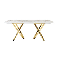 Marble Pattern Dining Table, Gold Base, Set of 6